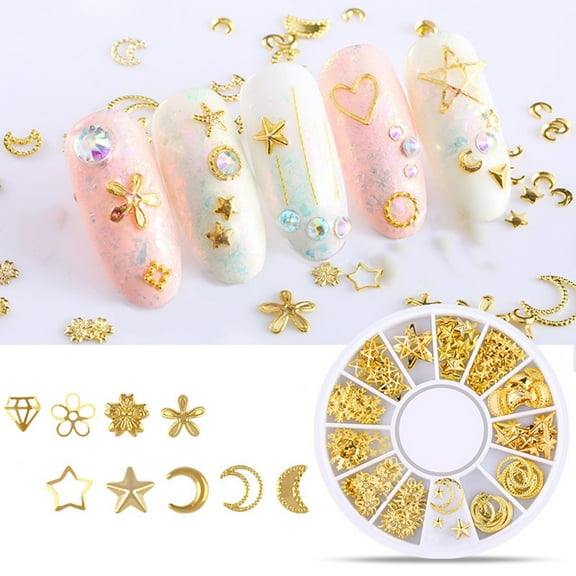Joernso 3D Metallic Metal Rivet Heart Moon Star Nail Tips Decorations Manicure Tools