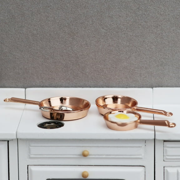Joernso 3Pcs 1:12 Scale Dollhouse Frypan Miniature Cooking Pot Compact Frying Pans for Dollhouse Kitchen Decoration