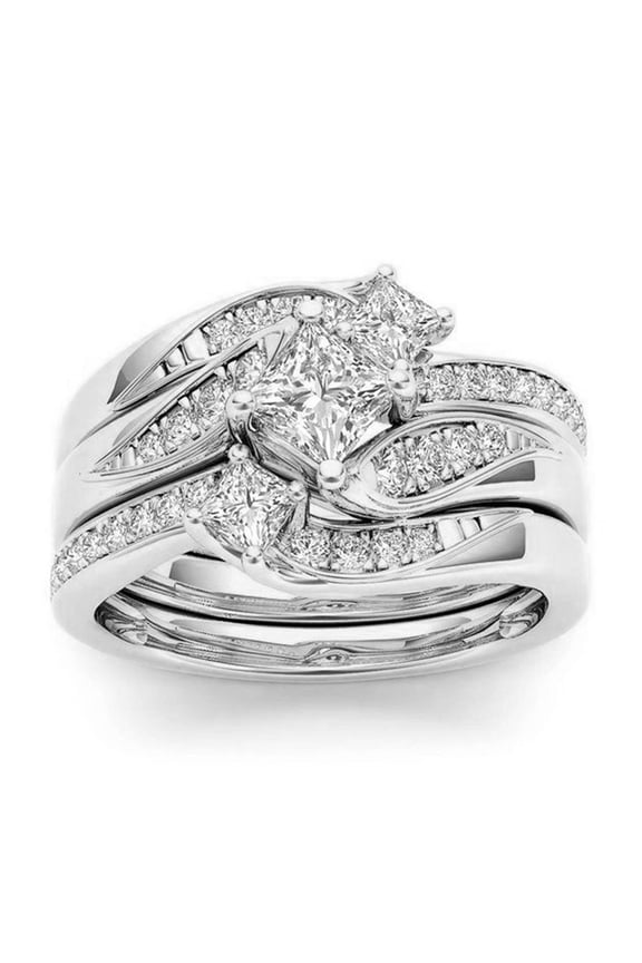 3Pcs/Set Finger Bands Shining Geometric Electroplating Western Style Hypoallergenic Decorate Jewelry Artificial Diamond Zircon Party Rings for Party