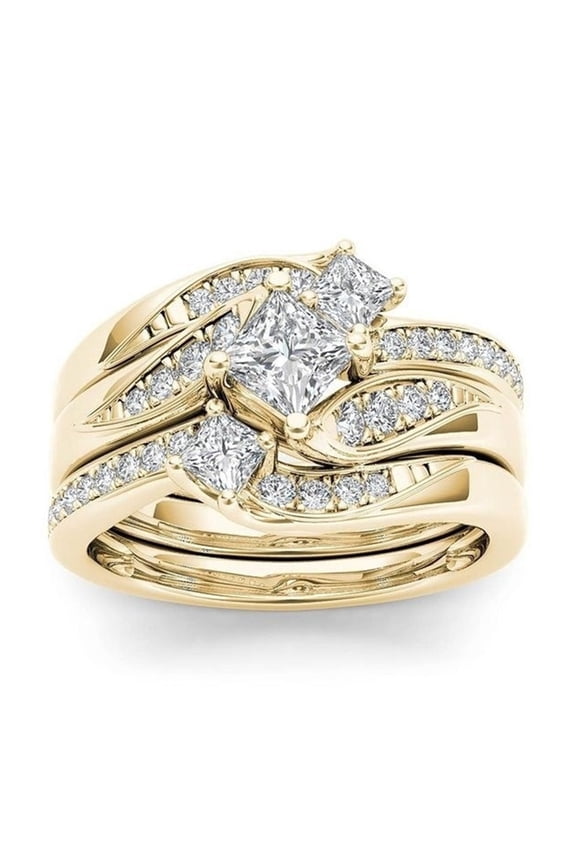 3Pcs/Set Finger Bands Shining Geometric Electroplating Western Style Hypoallergenic Decorate Jewelry Artificial Diamond Zircon Party Rings for Party