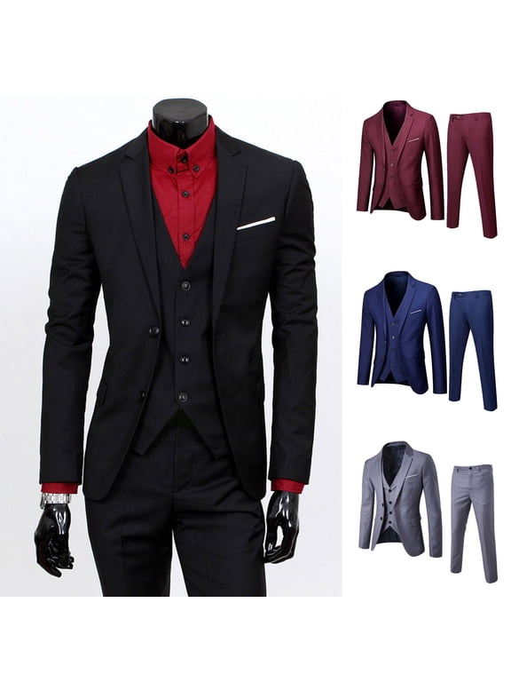 3Pcs/Set Men Suit Set Slim Fit Formal Prom Wedding Tuxedo Suit Jacket Vest Pants Set Solid Color Business Outfit