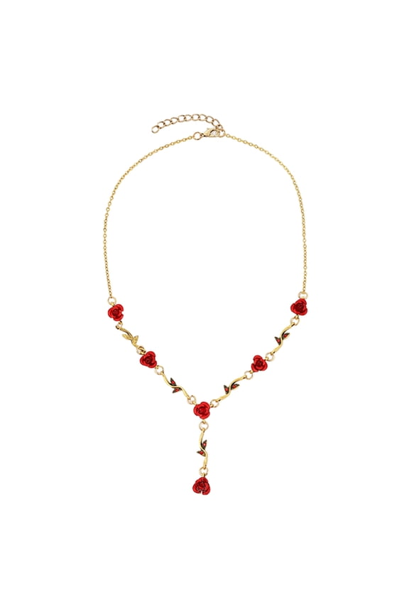 3Pcs/Set Retro Women Wedding Jewelry Set Rose Flower Shape Rhinestones Pendant Necklace Adjustable Earrings Dangle Earrings Set