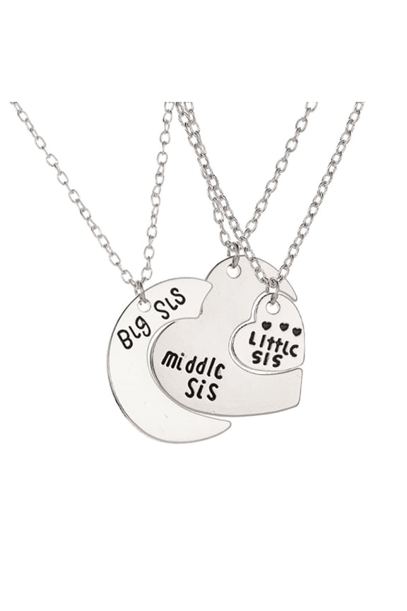 3Pcs/Set Sister Necklace Set Heart Shape Family Contrast Color Siblings Three Sisters Lady Necklace Set Gift