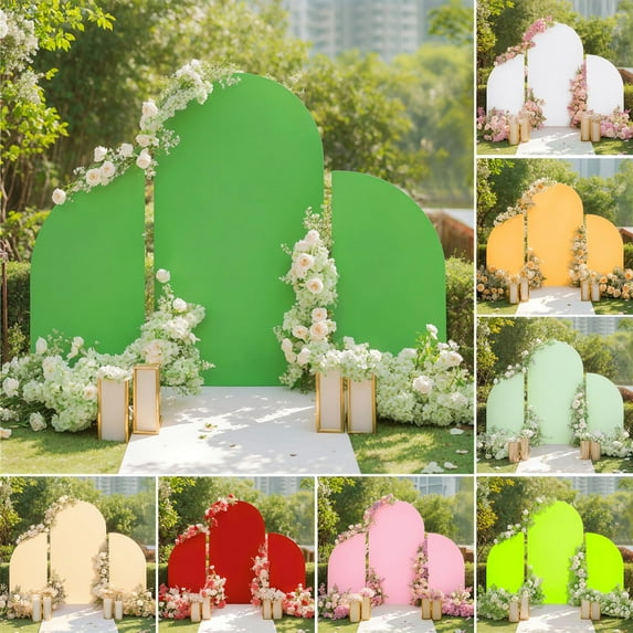 Joernso 3Pcs/Set Wedding Arch Cover Double Sided Stretchy Spandex Fitted Arch Backdrop Stand Cover Round Top Arch Cover Fabric for Baby Shower Birthday Party Banquet