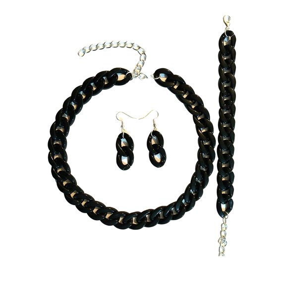Joernso 3Pcs/set Fashion Jewelry Set Women Resin Thick Twist Chain Necklace Bracelet Hook Earrings Set Punk Jewelry Accessories