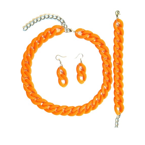 Joernso 3Pcs/set Fashion Jewelry Set Women Resin Thick Twist Chain Necklace Bracelet Hook Earrings Set Punk Jewelry Accessories