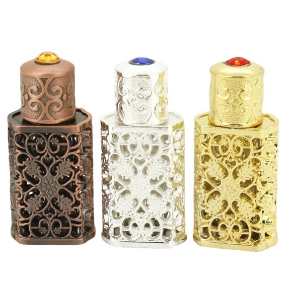 Joernso 3ml Exquisite Retro Style Essential Oil Bottle Glass Beautiful Embossment Essential Oil Diffuser for Girls