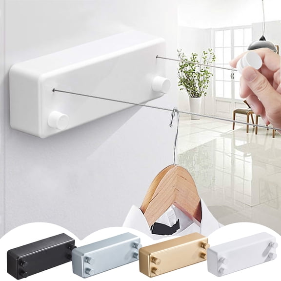 Joernso 4.2M Wall Mount Retractable Clothesline Adjustable Retracting Invisible Heavy Duty Stainless Steel Wire Indoor Outdoor Balcony Laundry Clothes Drying Line