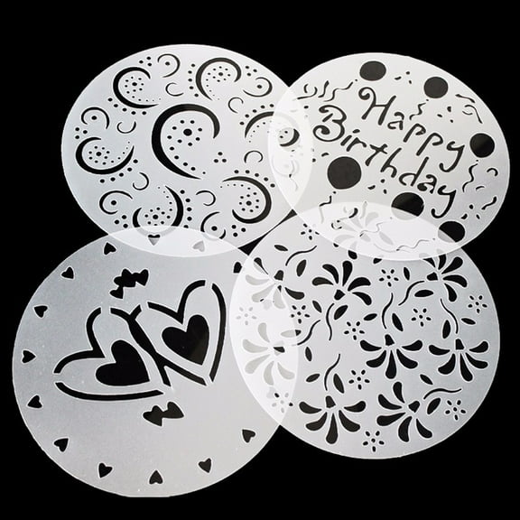Joernso 4Pcs Cake Stencils Food Grade High Toughness PP Cake Cookie Stencil Template Molds Baking Supplies for Home