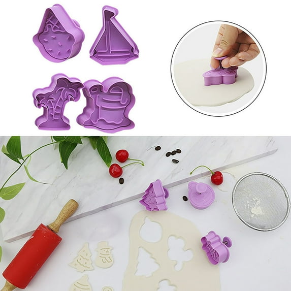 Joernso 4Pcs/Set Cookie Cutter Cartoons Pattern Non-Stick Plastic Pastry Pressing Mould for Kitchen