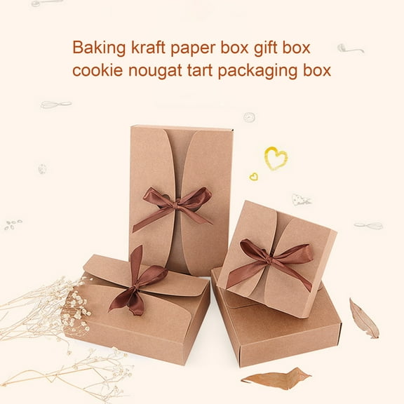 Joernso 5 Pcs Packing Box Multi-use Solid Color Kraft Paper Foldable Moon Cake Biscuit Case Cookie Holder for Party