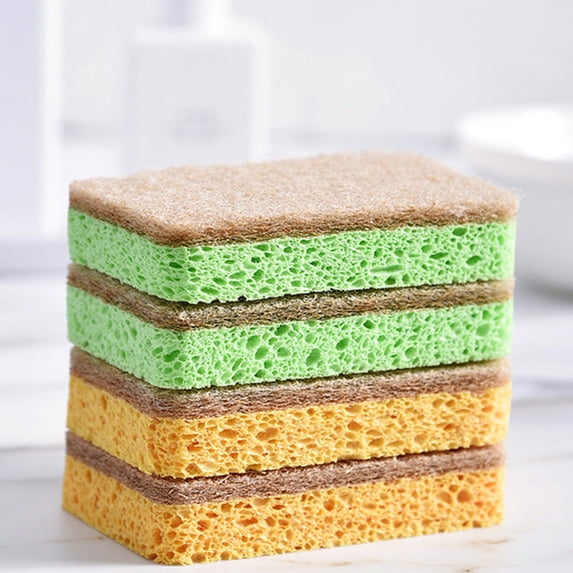 Joernso 5Pcs Durable Cleaning Sponge Efficient Cotton Pulp Portable Oil-resistant Dishwashing Pad for Home
