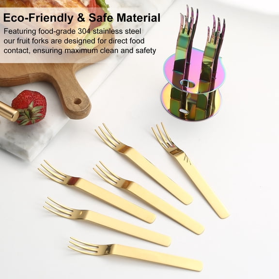 Joernso 6 Pcs Stainless Steel Fruit Fork Set for Kids Mini Food Picks for Fruits Cakes Desserts Reusable Stainless Steel Household Tableware