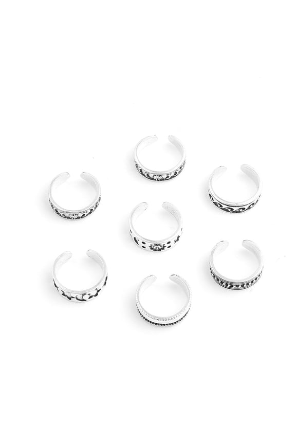 7Pcs Toe Rings Moon Star Opening Jewelry Bohemian Electroplating Toe Rings for Beach