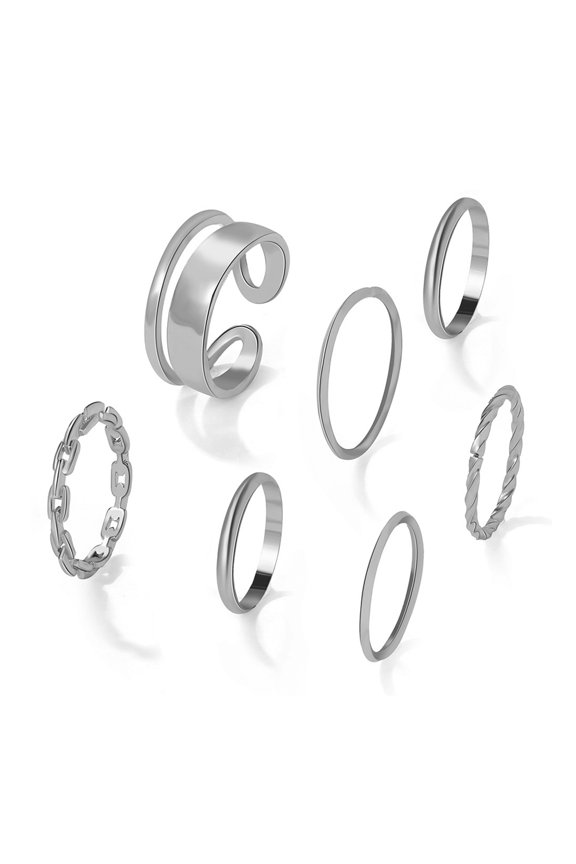 7Pcs/set Women Knuckle Rings Geometric Opening Adjustable Hip Hop Stackable Finger Rings for Party Club Cosplay