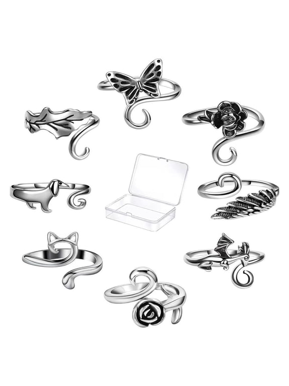 8 Pcs/Set Crochet Thread Ring Adjustable Animal Rings Braided Knitting Ring Holloween Ring Yarn Tension Rings for Crocheting Knitting Accessories