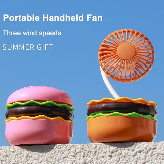 Joernso Air Cooler Novelty Hamburger Mini Fan with Makeup Mirror Foldable Design 3-Speed Wind Adjustment USB Rechargeable Cooling Fan