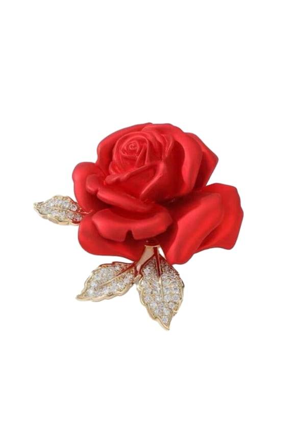 Alloy Brooch Pin Rose Flower Shape Shiny Rhinestones Inlaid Exquisite Collar Badge Collar Coat Accessory