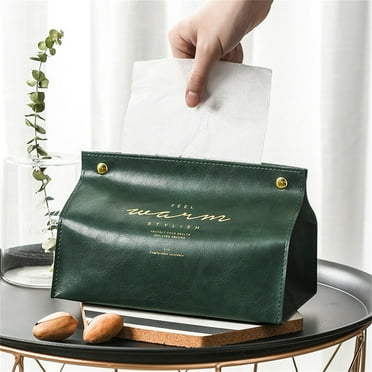 Joernso Anti-scratch Faux Leather Double Buckle Tissue Box Fine Texture V-shaped Opening Tissue Holder Bag for Living Room