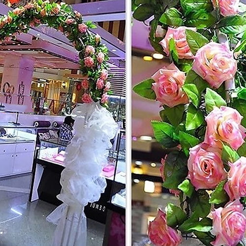 Veryhome 2Pcs 69 Heads 5.7FT Artificial Rose Vine Silk Fake Flowers Garland Plant Floral Ivy Decorations For Home Wedding Arrangement Party Garden Décor Pink