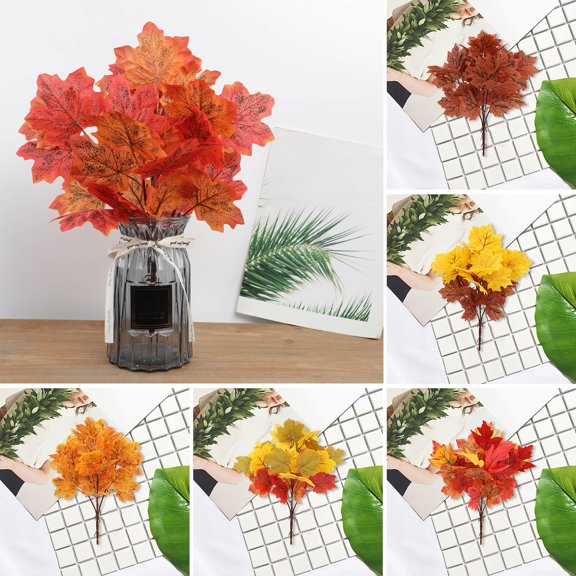 Joernso Artificial Red Maple Leaf with Stem Realistic UV Resistant Home Indoor Outdoor Garden Faux Leaves Branch Fall Fake Floral Arrangement Decoration
