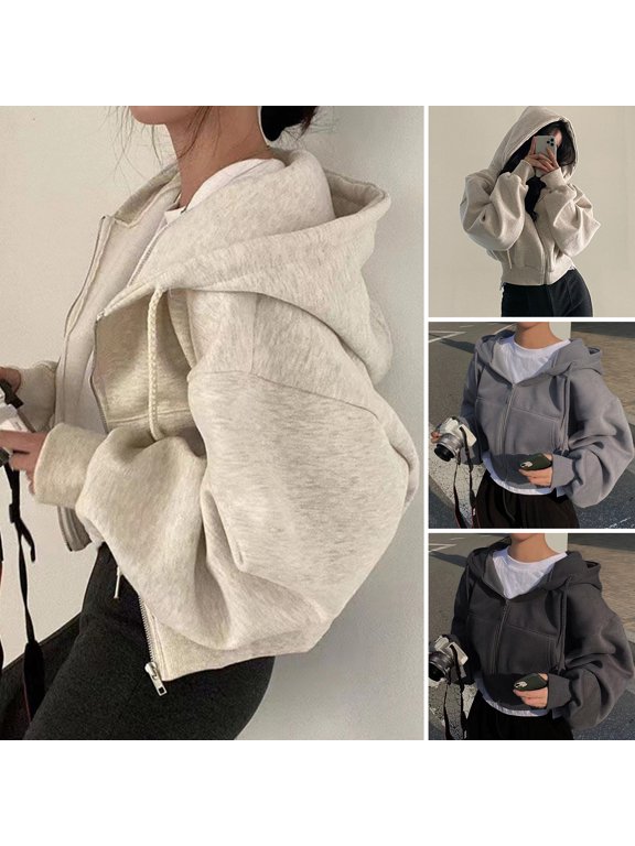 Autumn Spring Women Coat Hooded Drawstring Long Sleeves Pockets Zip-up Elastic Cuff Hem Loose Sport Hoodie Casual Daily Wear Jacket