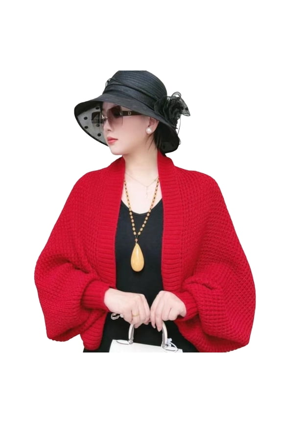 Autumn Winter Knitting Shawl Ribbed Trim Long Sleeve Open Front Shawl Wrap Solid Color Ribbed Trim Cozy Wrap