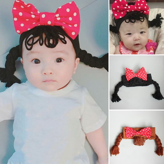Joernso Baby Headband Lovely Bowknot Fake Braids Design Newborn Infant Girl Wig Hair Hoop Headwear Accessories for Daily Wear