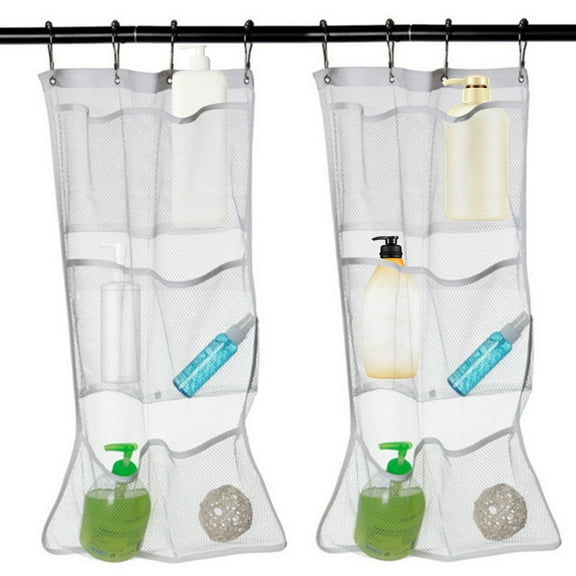 Joernso Bathroom Hanging Bag Large Capacity See-through with Hooks Great Load Bearing Quick Dry Mesh Shampoo Body Wash Shower Organizer Shower Caddy