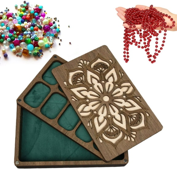 Joernso Bead Sorting Tray with Magnetic Lid Heavy Duty Bead Storage Box Wooden Beadwork Accessory Sorter Organizer Container