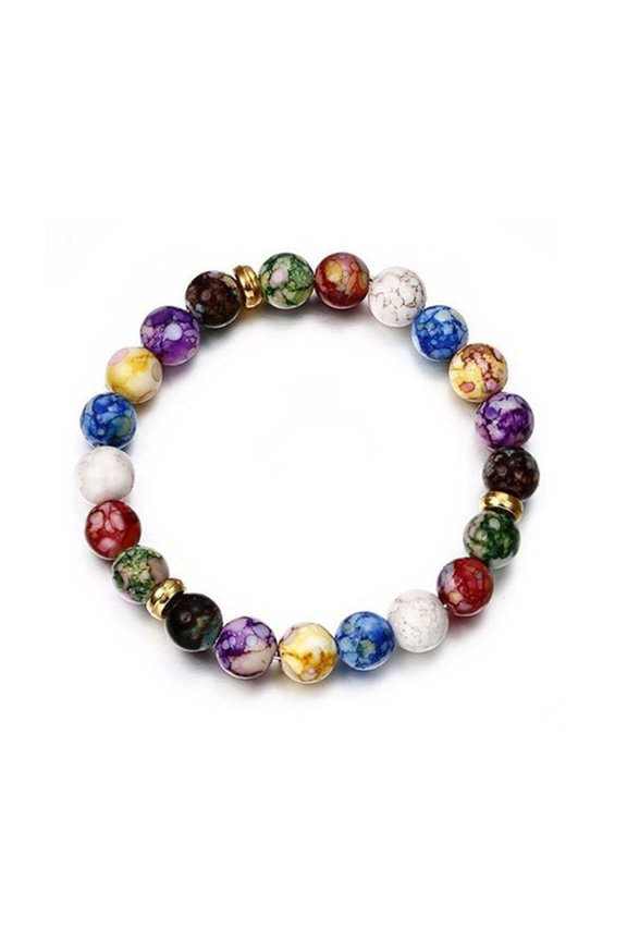 Beads Bracelet Colorful Beaded Elastic Rope Adjustable All-match Decorative Gift Faux Volcanic Agate Stone Energy Bangle Fashion Charm for Dating