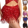 thumbnail image 1 of Joernso Belly Dance Sequin Tassel Skirt Sparkling Glitter Rave Fringe Mid-rise Skirt Solid Color Dance Parties Performances Skirt, 1 of 7