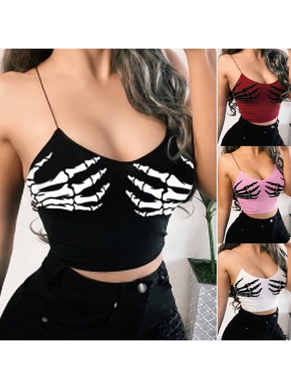 Bodycon Crop Top Hand Print Gothic Close Fit Low Cut Camisole Clubwear