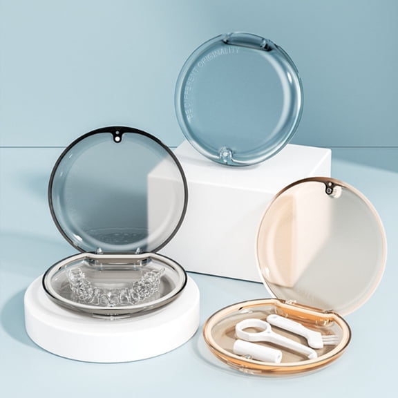 Joernso Braces Storage Box with Mirror Magnet Closure Dustproof Moisture-proof Sealed Retainer Case Mouth Guard Case Retainer Removal Tool And Brush Stoarge Box