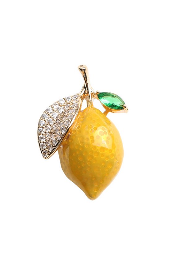 Brooch Pin Lemon Rhinestones Yellow Bright Luster Dripping Oil Brooch Clothes Decor