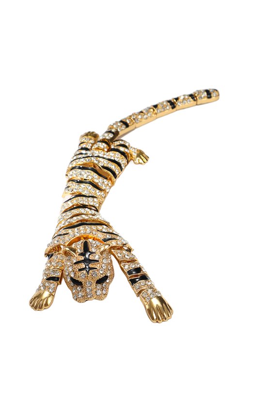 Brooch Pin Shiny Rhinestones Inlaid Tiger Shape Badge Rust-Resistant Lightweight Bendable Tiger Brooch Fashion Accessories
