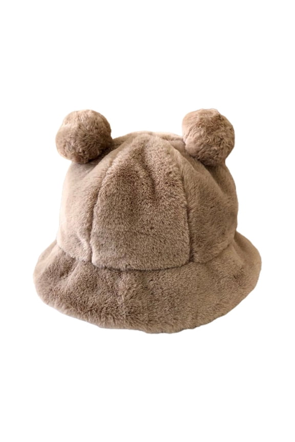 Bucket Hat Bear Ear Ball Thickened Autumn Winter Leopard Plush Ball Basin Cap for Outdoor