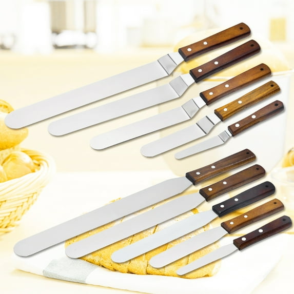 Joernso Cake Spatula Wooden Handle Baking Tools Stainless Steel Cupcakes Fondant Scraper for Kitchen