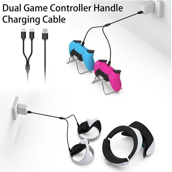Joernso Charging Cord 1 Drag 2 Efficient Type-C Interface Game Handle Charging Double Handle Changing Cord for PS5/for PS VR2
