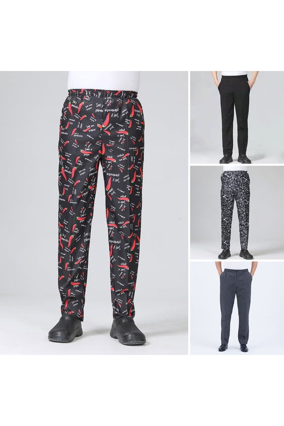 Chef Pants Unisex Loose Elastic Waist Soft Breathable Pockets Stretchy Service Cook Restaurant Uniform Waiter Secure Trousers