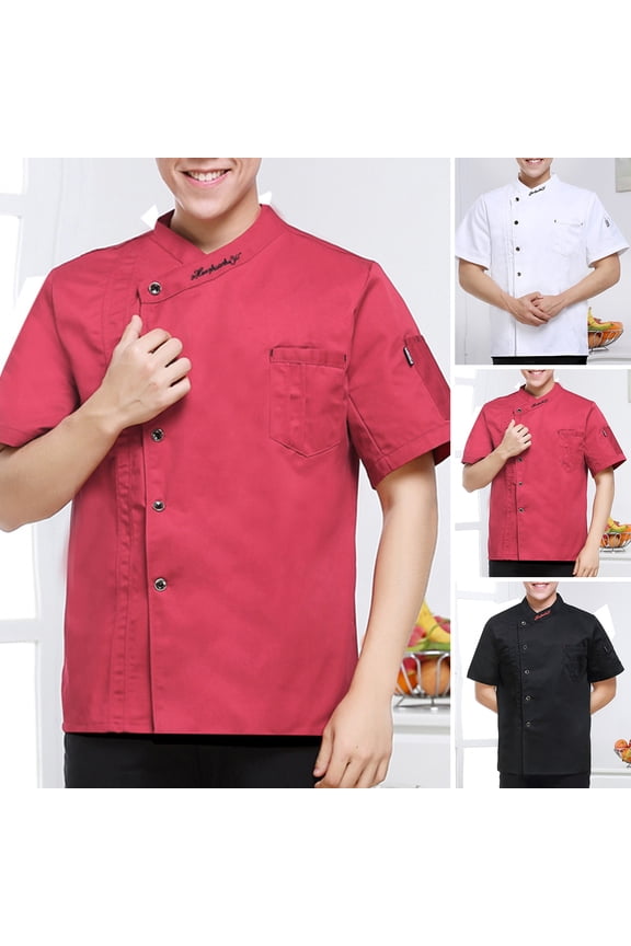 Chef Top Patch Pocket Single-breasted Stand Collar Buttons Short Sleeves Catering Restaurant Unisex Plus Size Chef Uniform Cooking Clothes