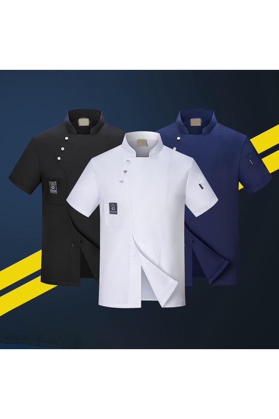 Chef Top Short Sleeves Solid Color Pocket Buckle Unisex Catering Work Clothes Plus Size Bakery Restaurant Chef Uniform Canteen Clothes