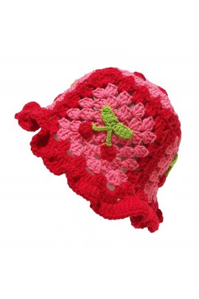 Cherry Crochet Bucket Hat Women Spring Autumn Handmade Knitted Cute Beanies Cap Vacation Traveling Beach Hat