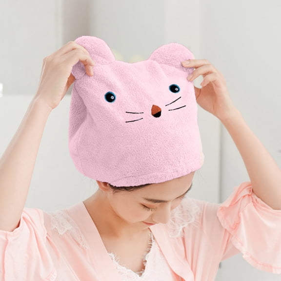 Joernso Children Shower Cap Cartoon No Shedding Non Linting Soft No-fading Dry Hair Polyester Cotton Cute Bear Dry Hair Cap for Home