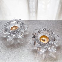 Joernso Chinese Clear Lotus Candle Holder Faux Crystal Flower Taper Pillar Tealight Candle Candleholder Candlestick Wedding Party Table Centerpiece Decoration