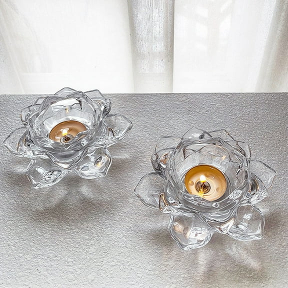 Joernso Chinese Clear Lotus Candle Holder Faux Crystal Flower Taper Pillar Tealight Candle Candleholder Candlestick Wedding Party Table Centerpiece Decoration