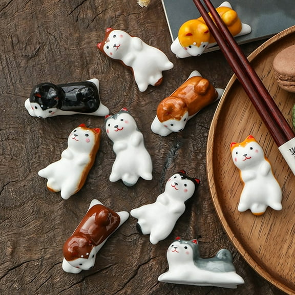 Joernso Chopsticks Holder Cute Pattern Wide Application Ceramic Animal Shape Spoon Fork Rest Utensils Accessories