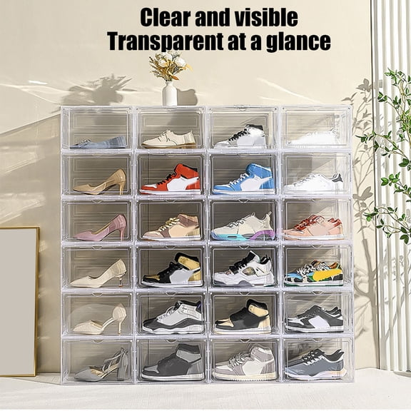 Joernso Clear Shoe Storage Box with Magnetic Door Large Capacity Stackable Transparent Dustproof Shoe Display Organizer Container