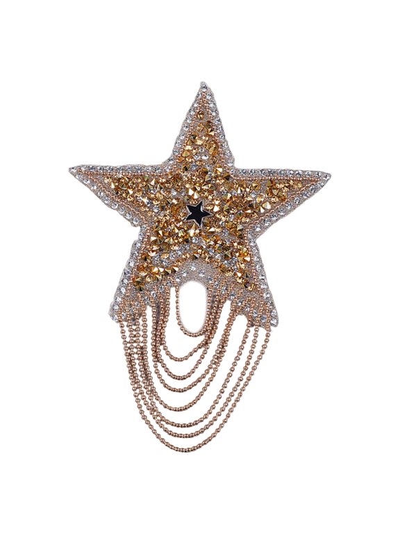 Clothes Patch Multi-purpose Shiny Rhinestone Inlaid Tassel Design Sparkling DIY Handmade Five-pointed Star Jacket T Shirt Applique Sticker for Scarf