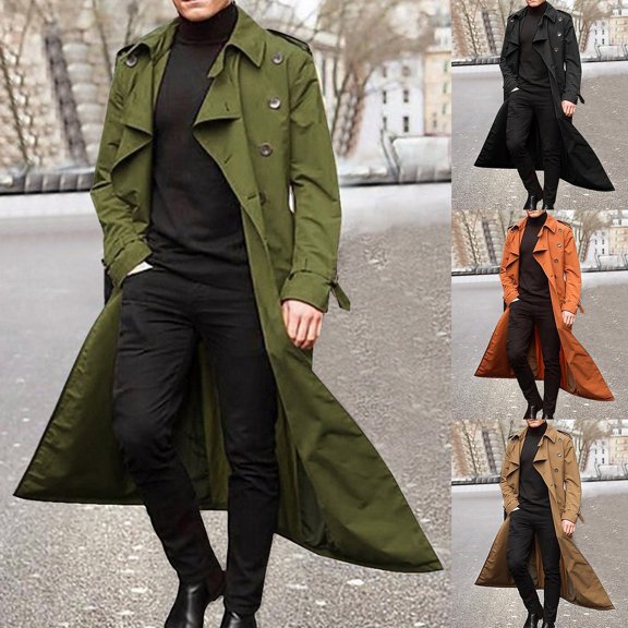 Joernso Coat Double-breasted Lapel Windbreaker Western Style Men Jacket for Autumn
